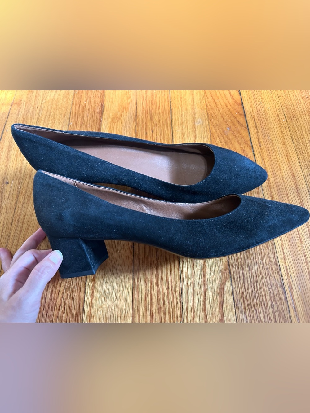 Aquatalia Black Suede Low Block Heel Pumps